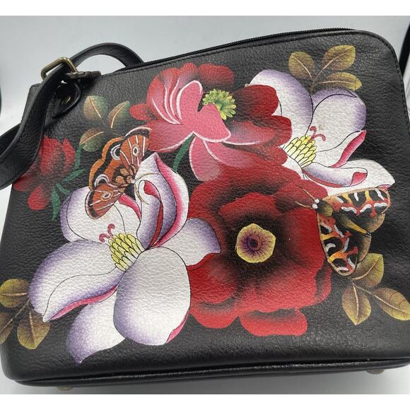 Anuschka Hand Painted Leather Top to Side Zip Crossbody Bag-Dreamy Blossoms-NWT - Picture 3 of 13